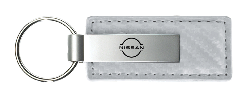Nissan Logo Carbon Fiber Leather Key Fob - White