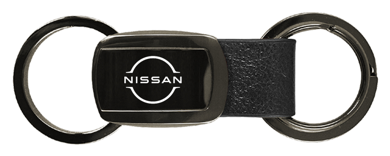 Nissan Logo Leather Tri-Ring Key Fob - Gun Metal
