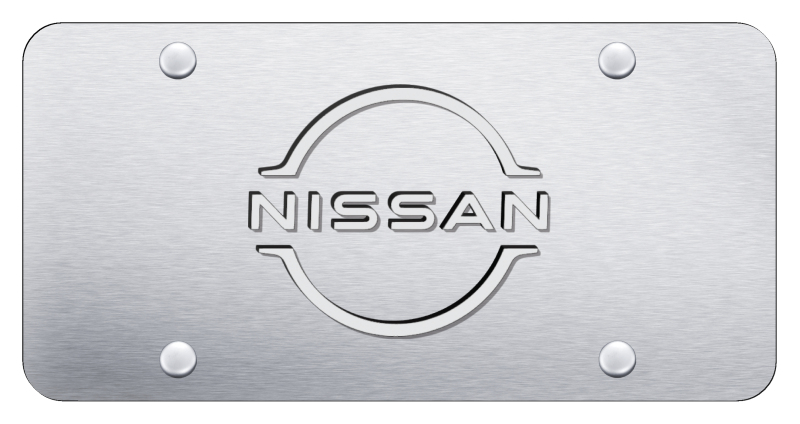 Nissan Logo License Plate - White on Brushed