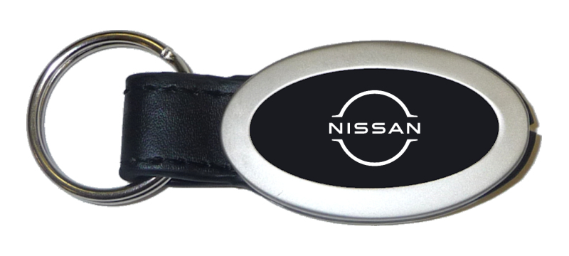 Nissan Logo Oval Leather Key Fob - Black