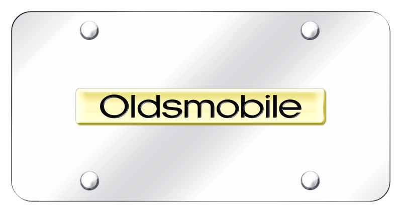 Oldsmobile Name License Plate - Gold on Mirrored