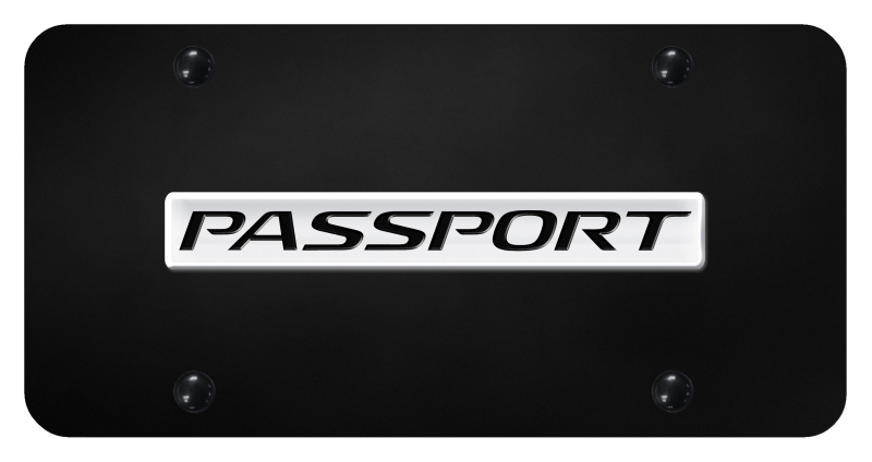 Passport Name License Plate - Chrome on Black