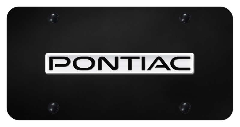 Pontiac Name License Plate - Chrome on Black