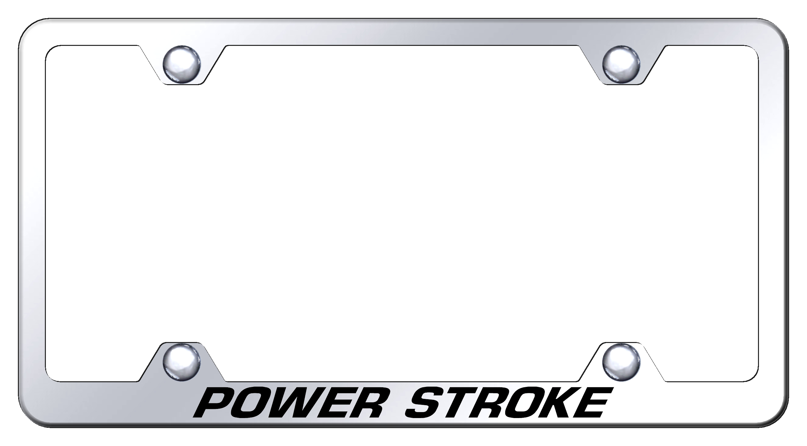 Power Stroke Laser Etched Stainless Steel Wide License Plate Frame - Finish:Mirror