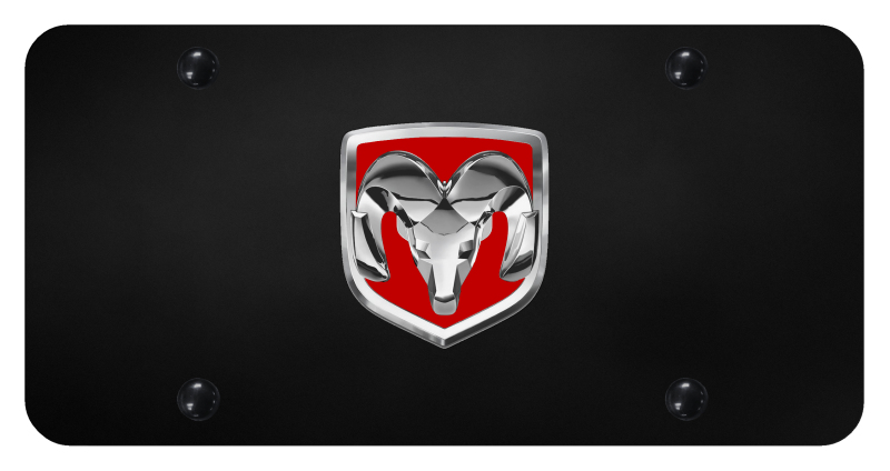 Ram OEM Red License Plate - Chrome on Black