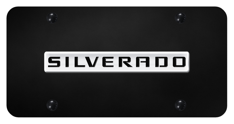 Silverado Name License Plate - Chrome on Black