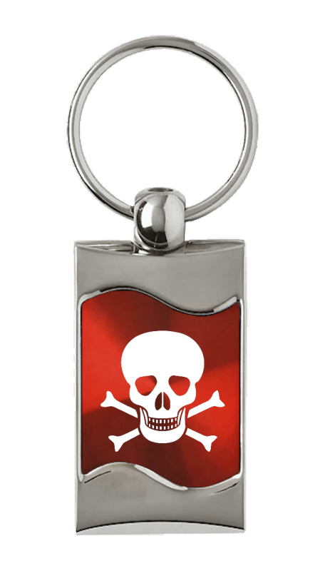 Skull Rectangular Wave Key Fob - Red
