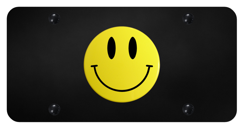 Smile Face License Plate - Yellow on Black