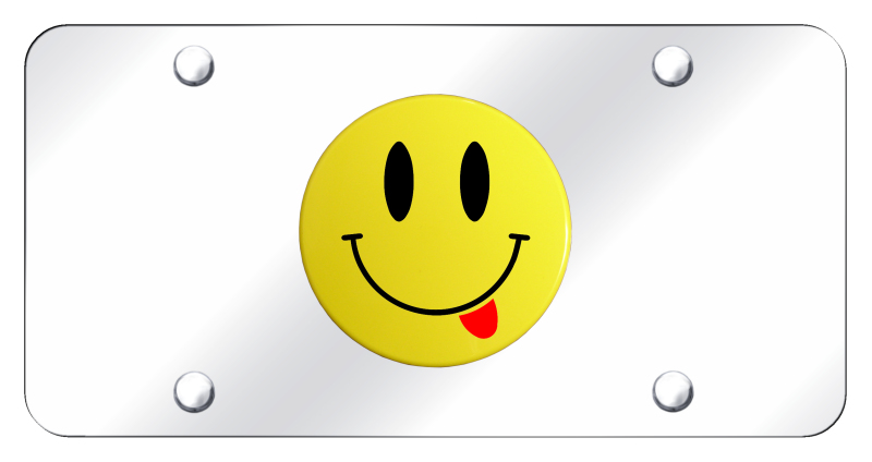 Smile Face with Tongue License Plate - Yellow on Mirrored