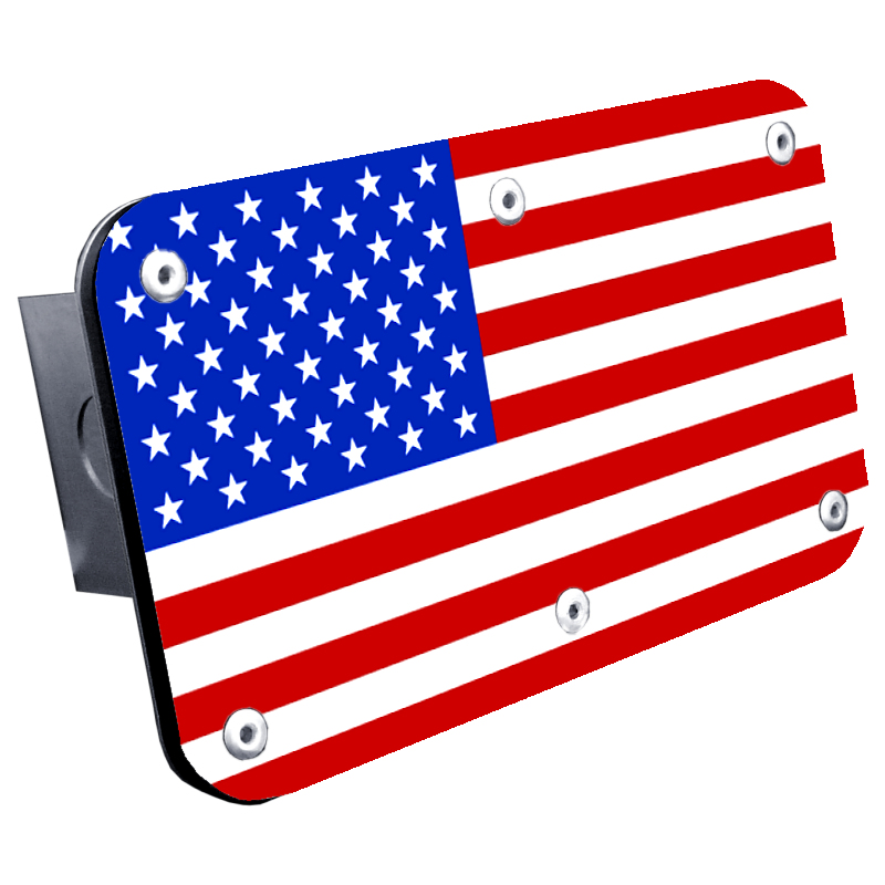 USA Flag Class III Trailer Hitch Plug - UV Print on Brushed