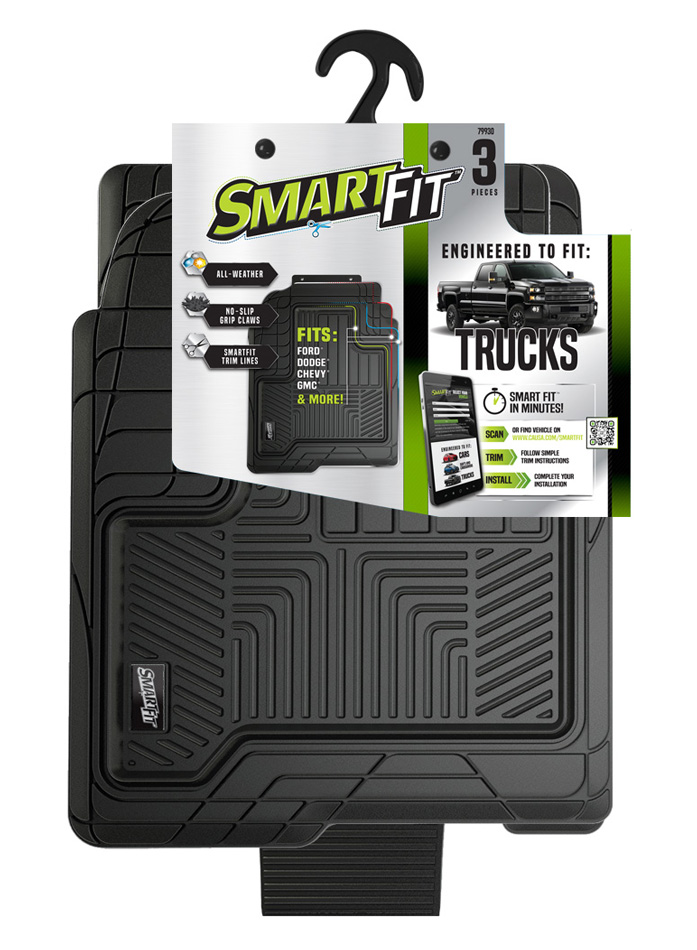 Smart-Fit All Weather Black Rubber 3 Piece Floor Mats for Trucks