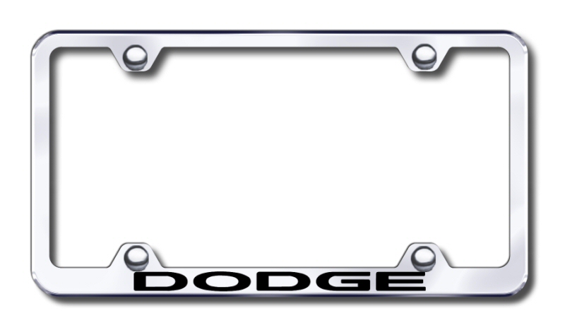 Dodge Logo Laser Etched Stainless Steel Wide License Plate Frame - Finish:Mirror