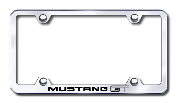 Ford Mustang GT Laser Etched Stainless Steel Wide License Plate Frame - Finish:Brush