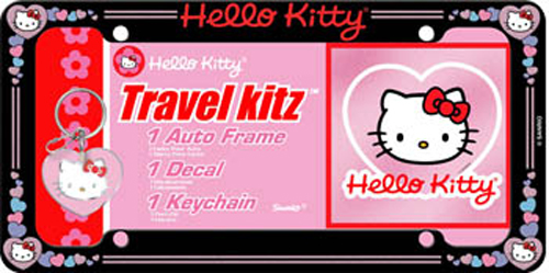 Hello Kitty License Plate Frame, Decal & Keychain Travel Kit