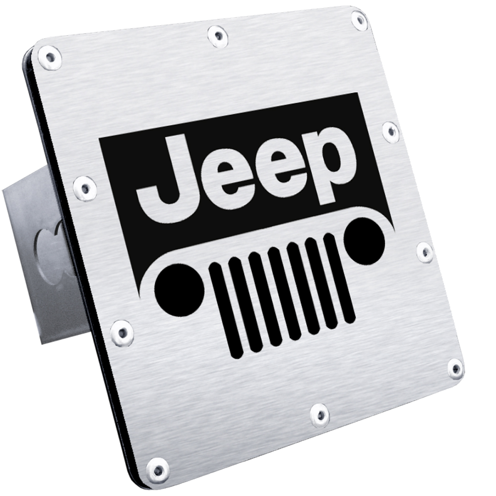Jeep Grill Stainless Steel Class III Hitch Plug - Hitch Finish:Rugged Black - Class III