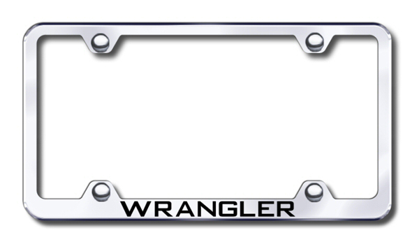 Jeep Wrangler Laser Etched Stainless Steel Wide License Plate Frame - Finish:Mirror