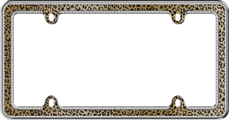 Leopard Print Bling Chrome License Plate Frame