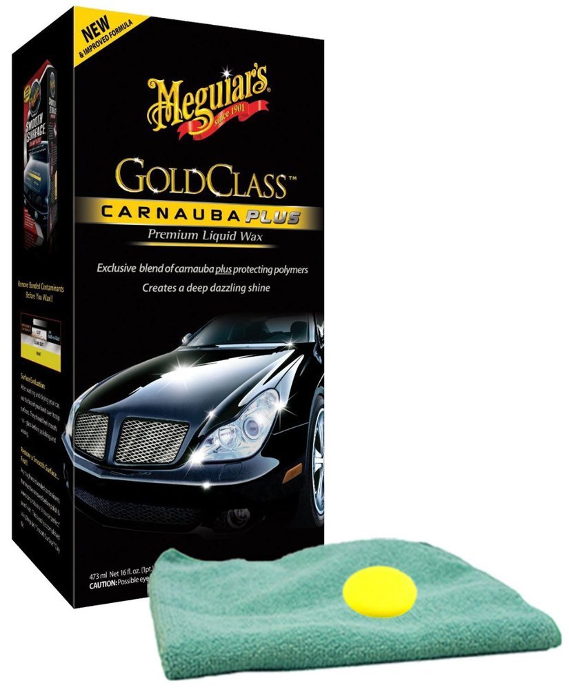 Meguiars Gold Class Carnauba Plus Premium Liquid Wax (16 oz.), Microfiber Cloth & Foam Pad Kit