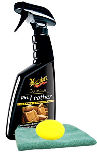Meguiars Gold Class Rich Leather Spray (16 oz.), Microfiber Cloth & Foam Pad Kit