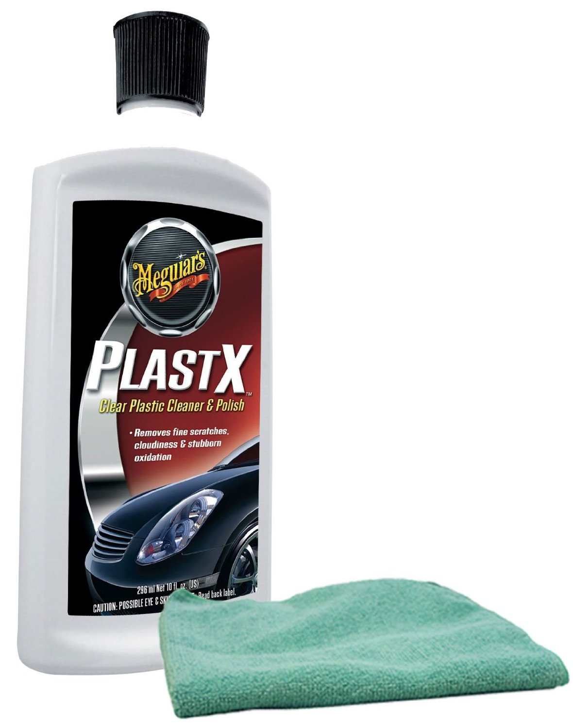 Meguiar's PlastX Clear Plastic Cleaner & Polish (10 oz) & Microfiber Cloth Kit