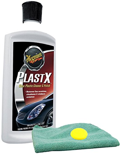 Meguiar's PlastX Clear Plastic Cleaner & Polish (10 oz), Microfiber Cloth & Foam Pad Kit