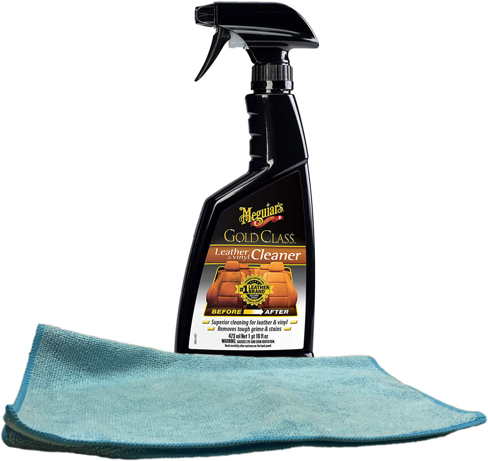 Meguiars Gold Class Leather & Vinyl Cleaner (16 oz), Microfiber Cloth Kit