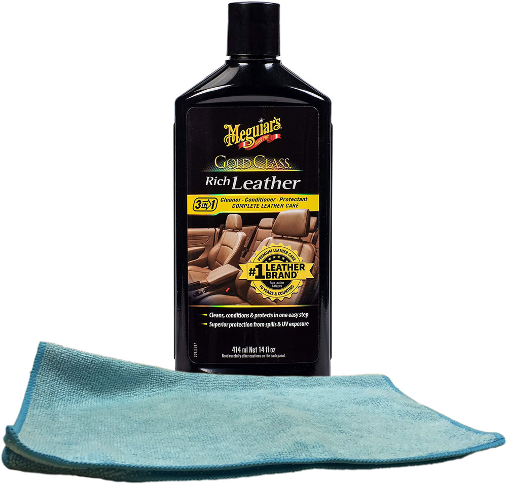 Meguiar's Gold Class Rich Leather Cleaner & Conditioner (14 oz.), Microfiber Cloth Kit