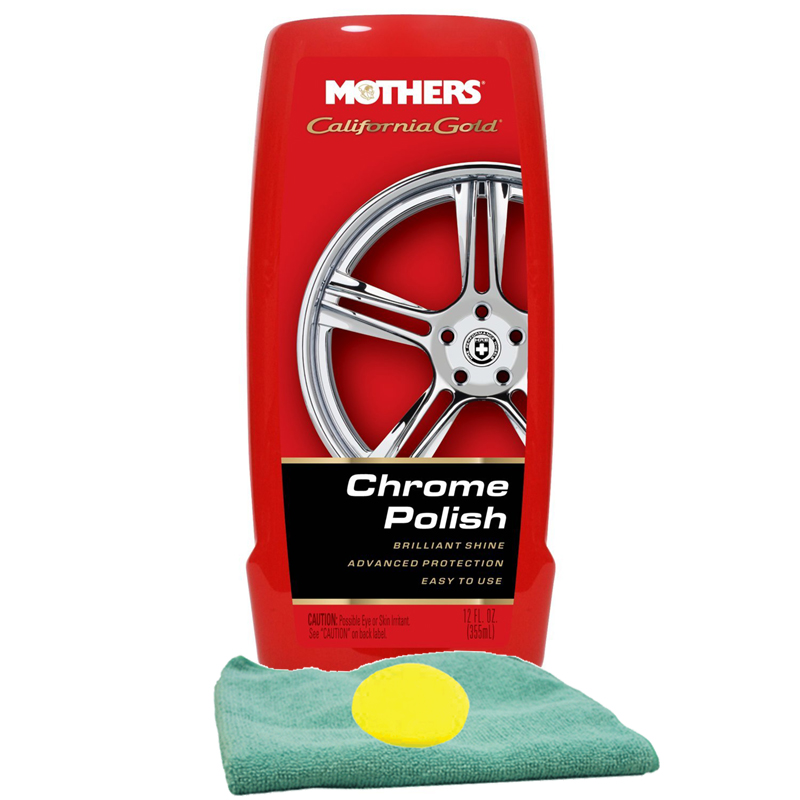 Mothers California Gold Liquid Chrome Polish (12 oz.), Microfiber Cloth & Foam Pad Kit