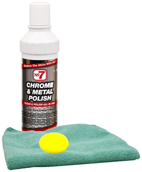 No. 7 Chrome & Metal Polish (8 oz), Microfiber Cloth & Foam Pad Kit