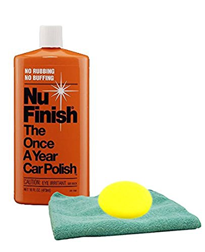 Nu Finish Once-A-Year Car Polish (16 oz), Microfiber Cloth & Foam Pad Kit