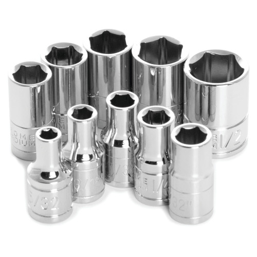 PERFORMANCE TOOL 10-PIECE 1/4" DRIVE 6PT. SAE STANDARD SOCKET SET