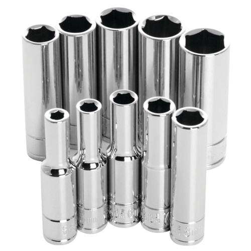 PERFORMANCE TOOL 10-PIECE 1/4" DRIVE 6PT. METRIC DEEP SOCKET SET