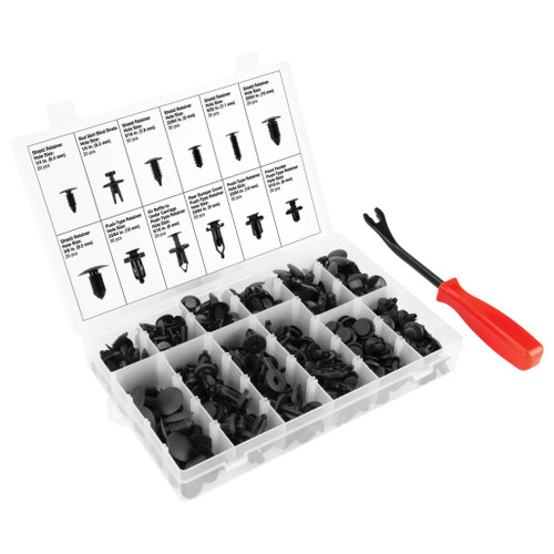 PERFORMANCE TOOL 240-PIECE PLASTIC PUSH PIN RETAINER ASSORTMENT SET WITH REMOVER TOOL
