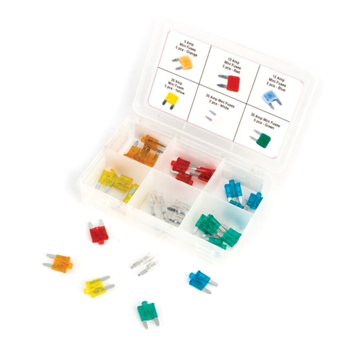 PERFORMANCE TOOL 30-PIECE ATM MINI FUSE ASSORTMENT WITH LED