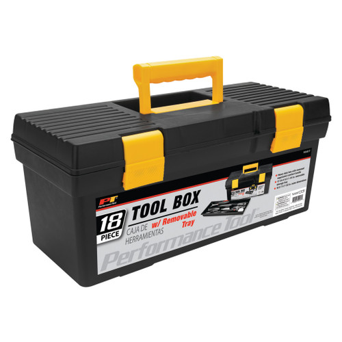 PERFORMANCE TOOL 18" PLASTIC TOOL BOX WITH REMOVABLE TRAY