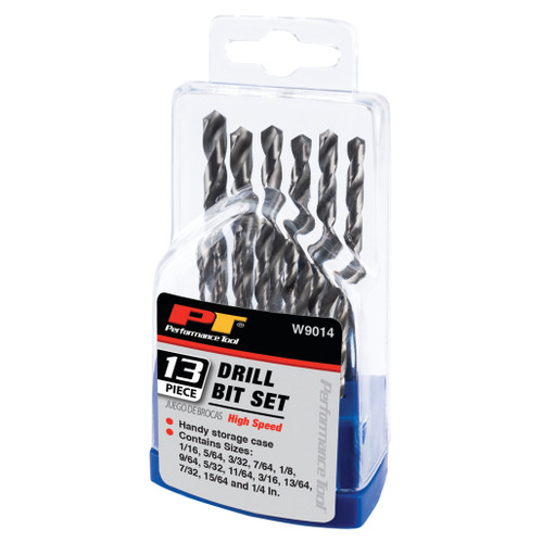 PERFORMANCE TOOL 13-PIECE HIGH SPEED DRILL BIT SET WITH CASE