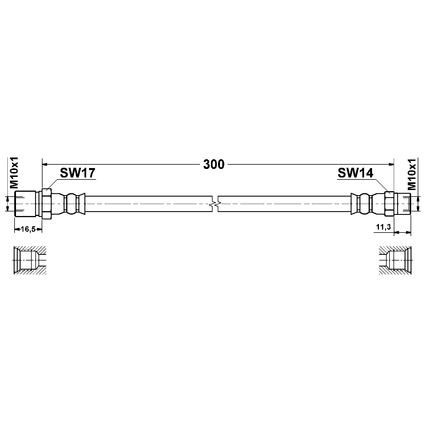 ATE Original Front Brake Hydraulic Hose for Porsche 331266