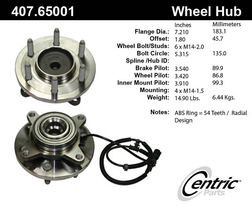 Centric Premium Hub and Bearing Assembly; With Integral ABS