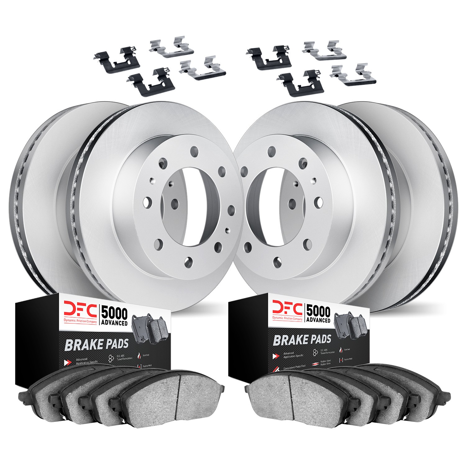 DFC GEOSPEC Coated Rotors with 5000 Brake Pads - Semi Metallic and Hardware Kit