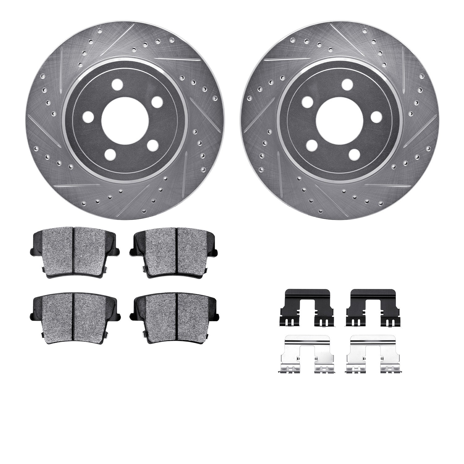 DFC Brake Rotor - Drilled & Slotted - Silver- HD Brake Pad - Hardware