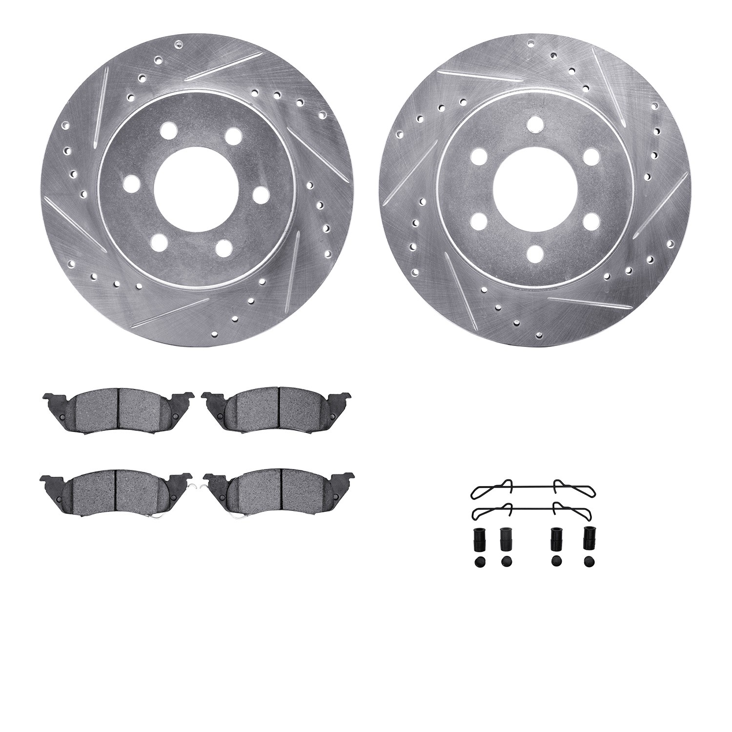DFC Brake Rotor - Drilled & Slotted - Silver- HD Brake Pad - Hardware