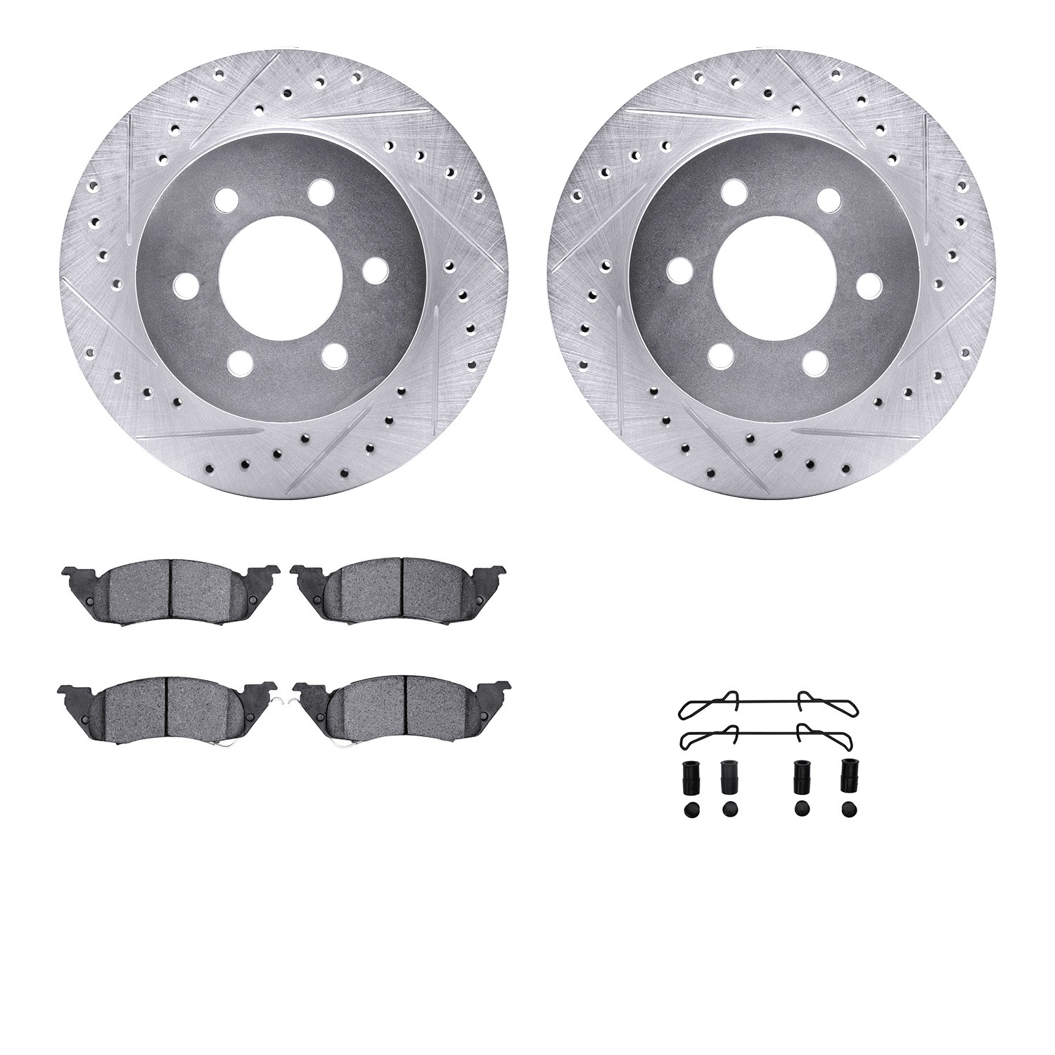 DFC Brake Rotor - Drilled & Slotted - Silver- HD Brake Pad - Hardware