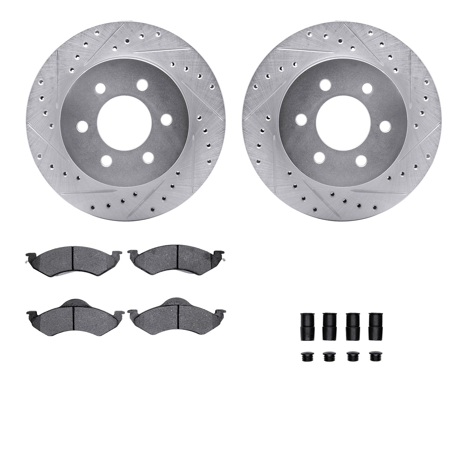 DFC Brake Rotor - Drilled & Slotted - Silver- HD Brake Pad - Hardware