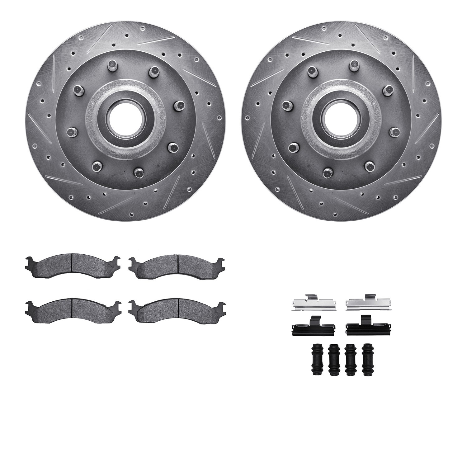 DFC Brake Rotor - Drilled & Slotted - Silver- HD Brake Pad - Hardware