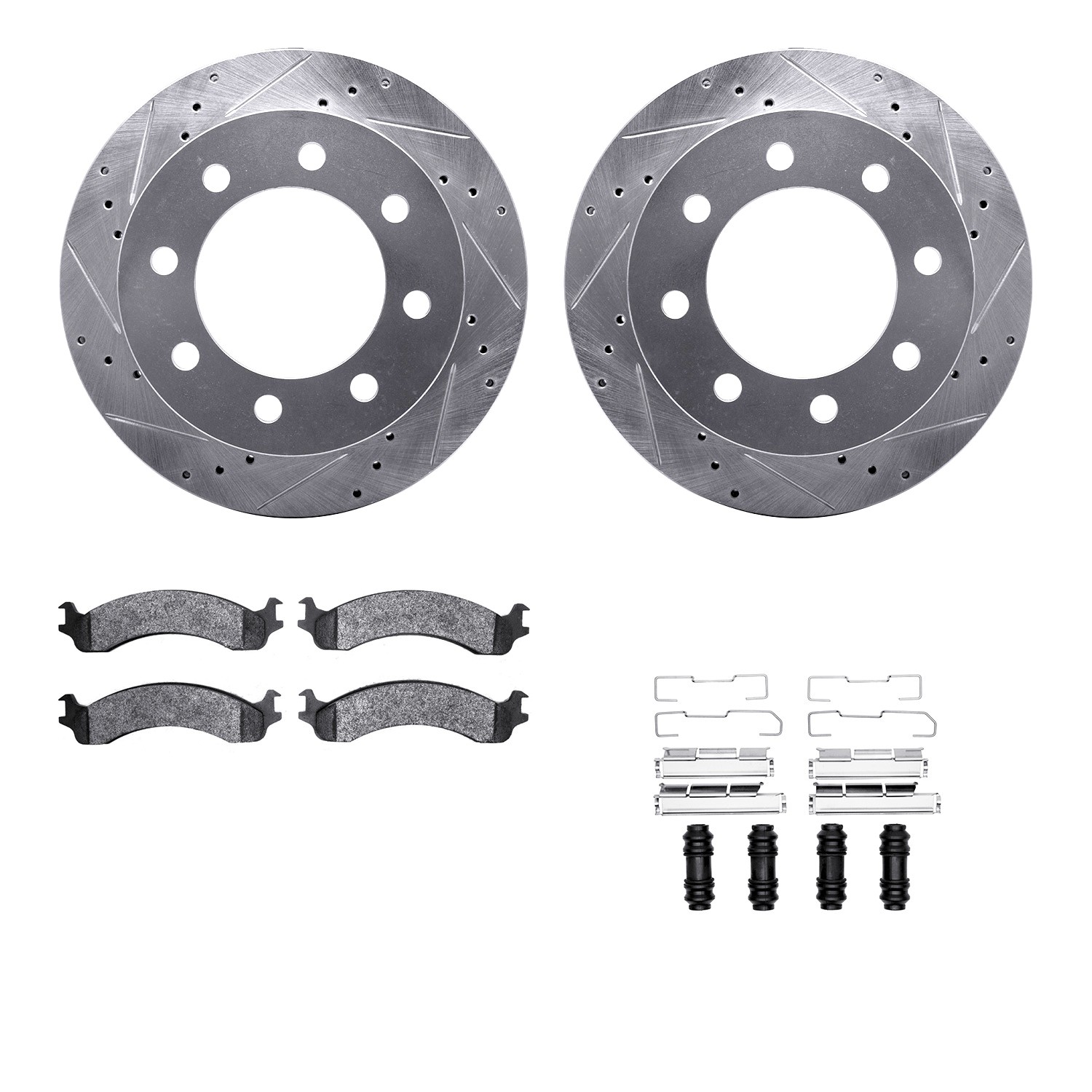 DFC Brake Rotor - Drilled & Slotted - Silver- HD Brake Pad - Hardware