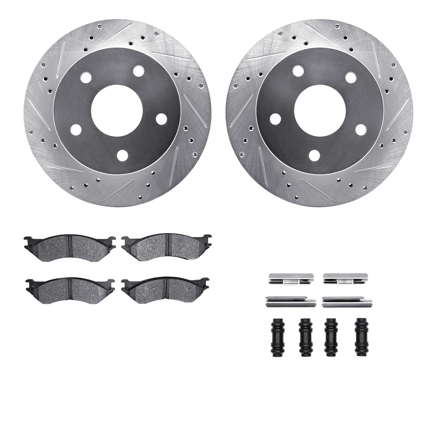 DFC Brake Rotor - Drilled & Slotted - Silver- HD Brake Pad - Hardware
