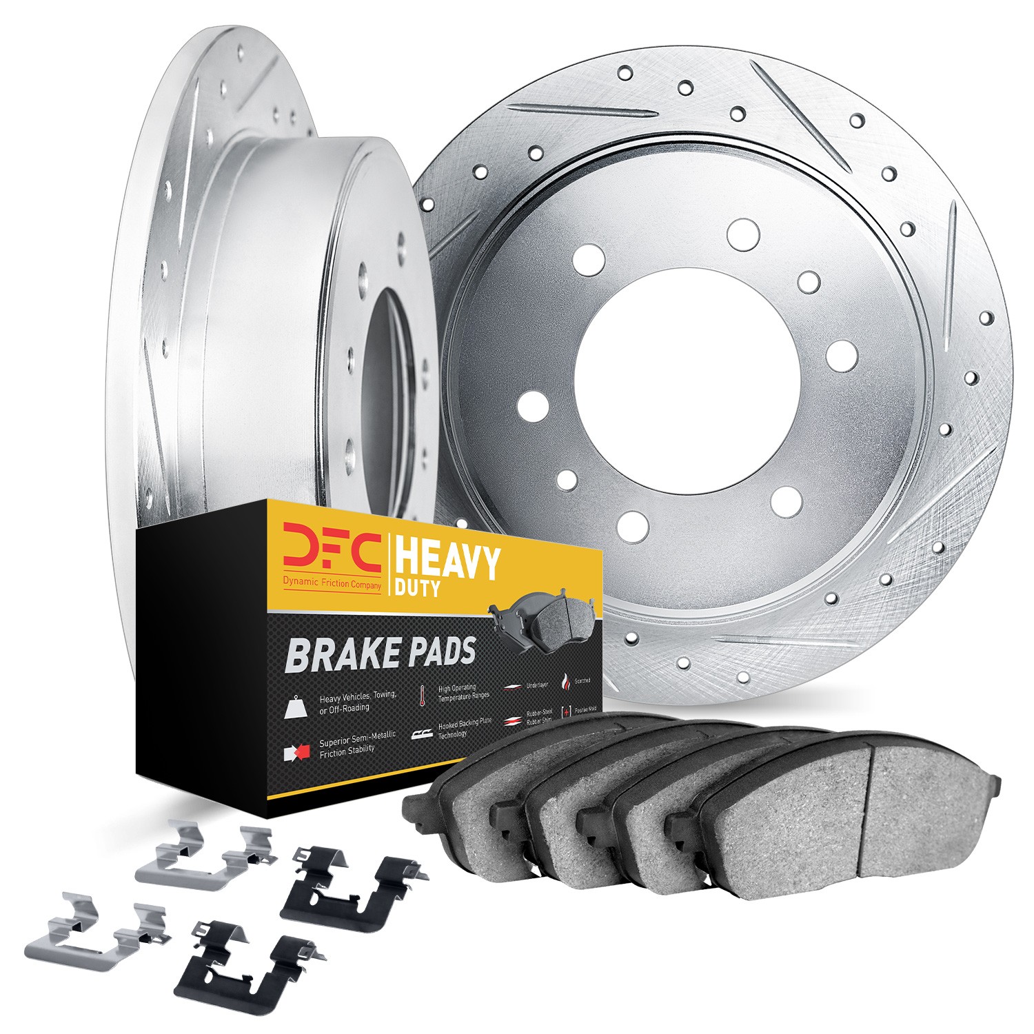 DFC Brake Rotor - Drilled & Slotted - Silver- HD Brake Pad - Hardware