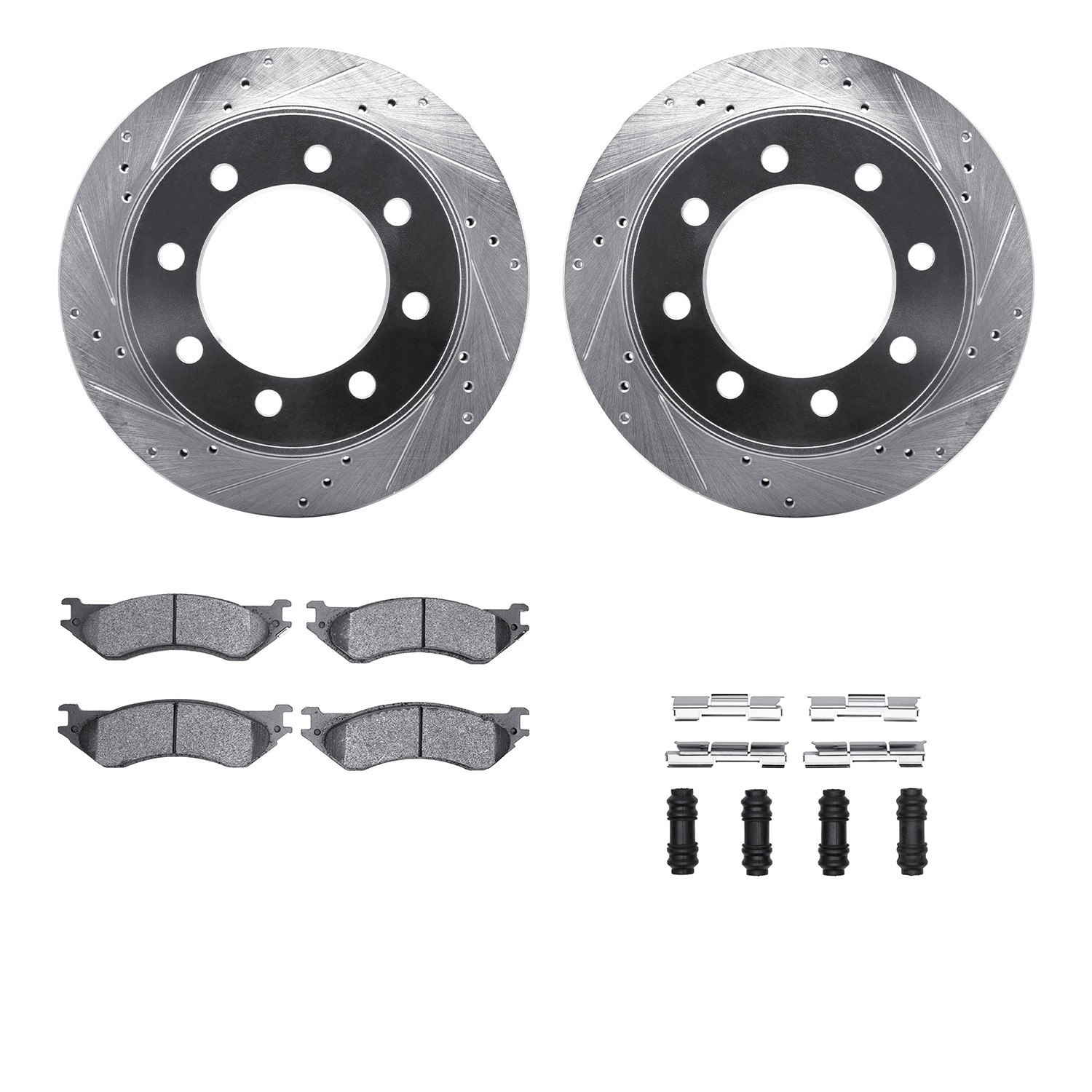 DFC Brake Rotor - Drilled & Slotted - Silver- HD Brake Pad - Hardware