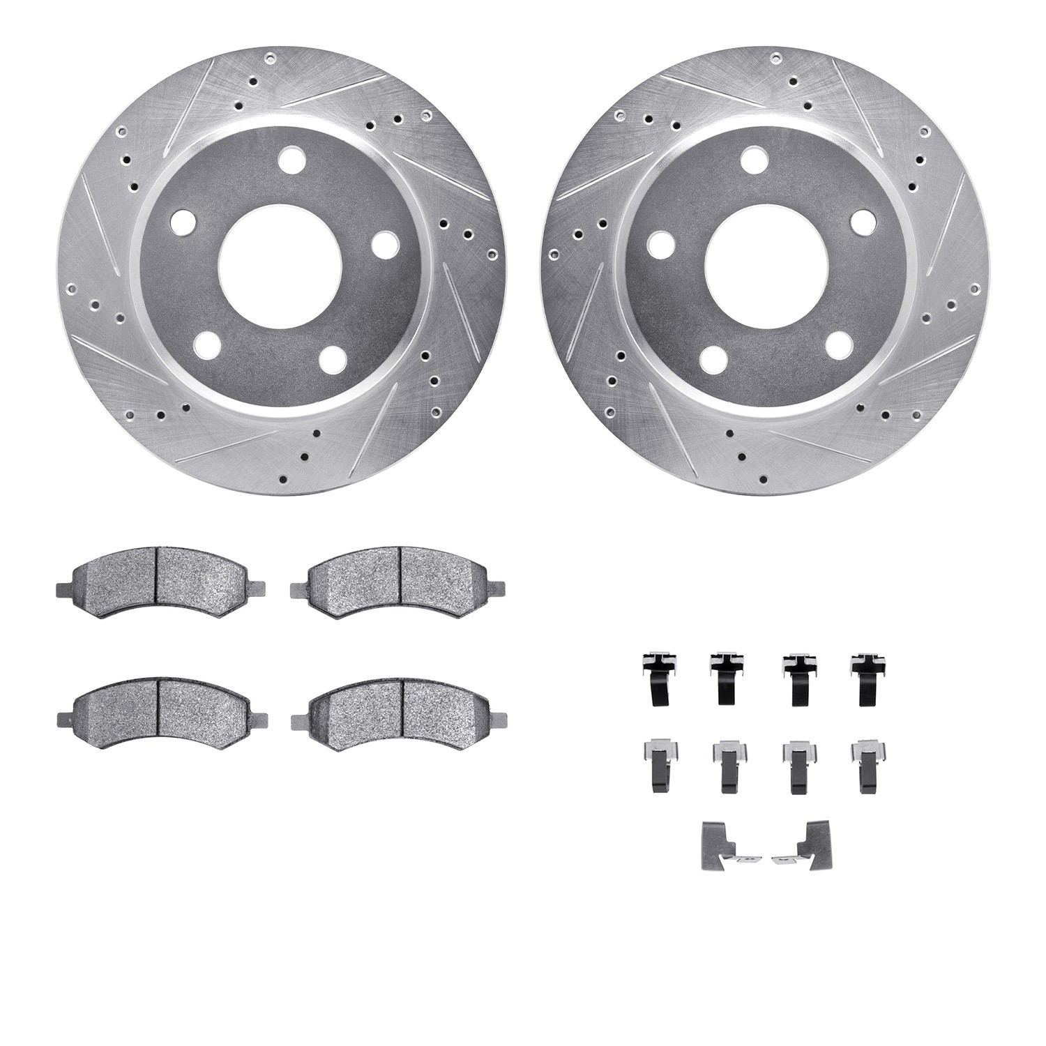 DFC Brake Rotor - Drilled & Slotted - Silver- HD Brake Pad - Hardware