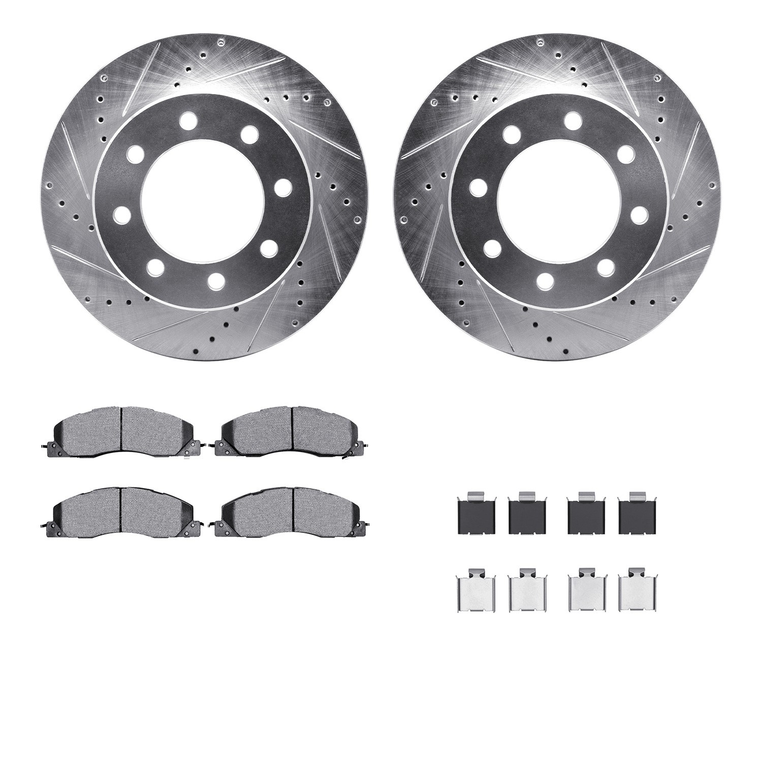 DFC Brake Rotor - Drilled & Slotted - Silver- HD Brake Pad - Hardware
